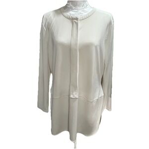 Lauren Ralph Lauren Sz XL 3/4 Sleeve Cream Tunic Top Everyday Button Up